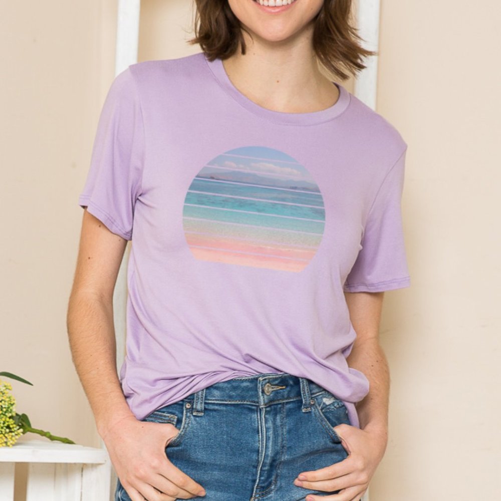 BASIC T-SHIRT WITH ROUND BEACH PRINT